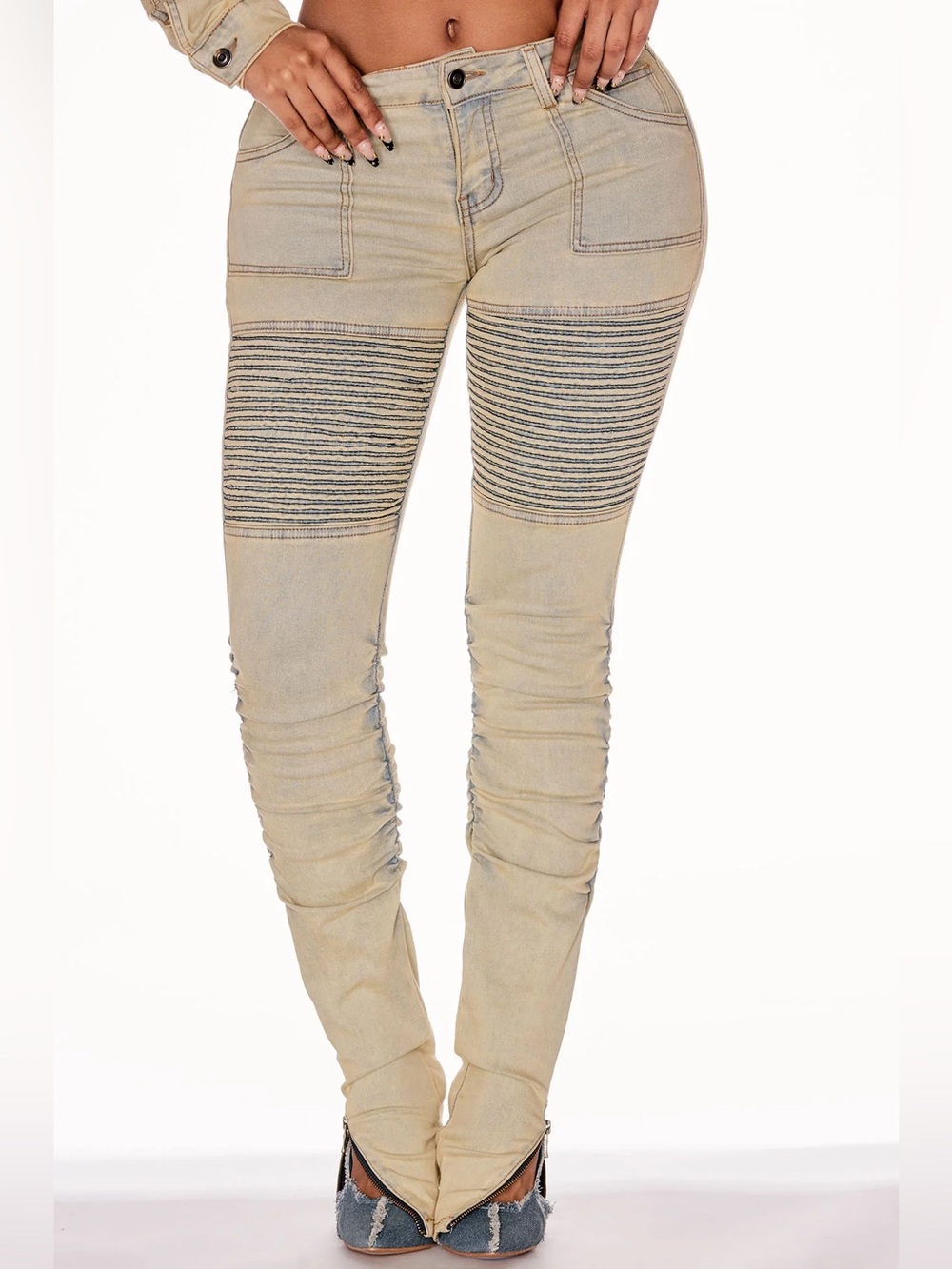 Vintage wash low rise fashion nova biker jeans